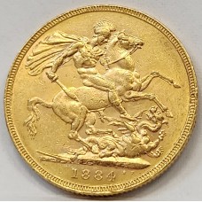 AUSTRALIA 1884 . ONE 1 SOVEREIGN . MELBOURNE . GOLD